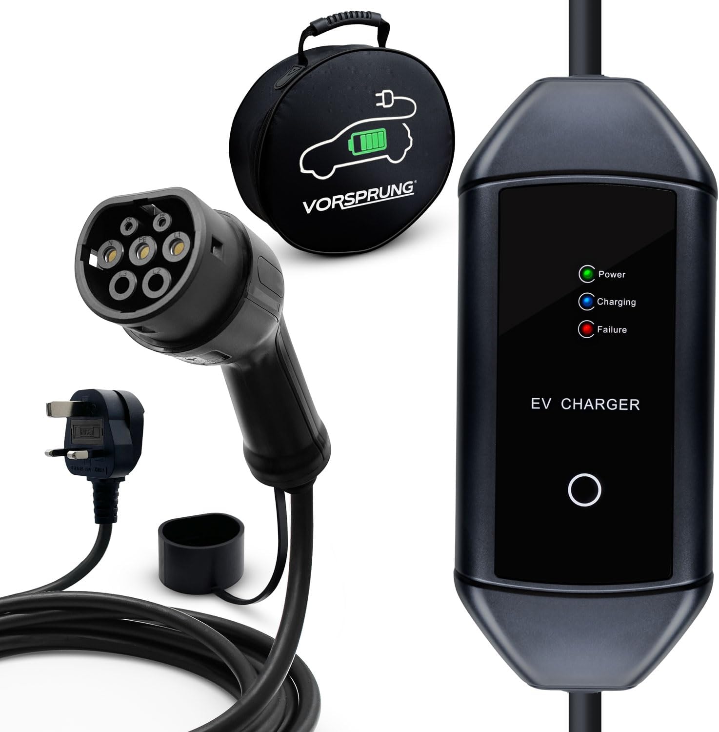 VORSPRUNG Type 2 to 3 Pin UK Plug Portable EV Charger