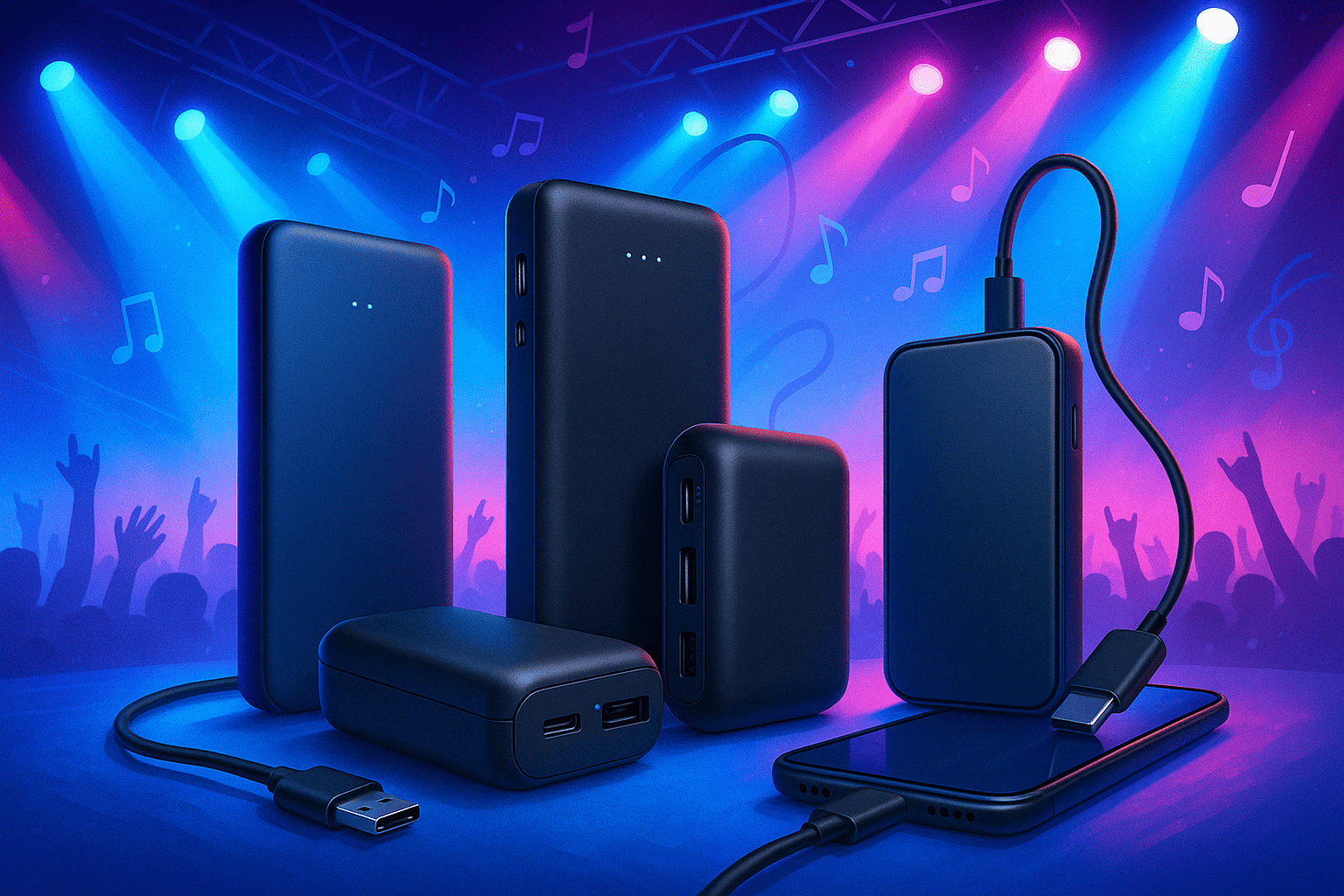 Indoor concert with power bank usage