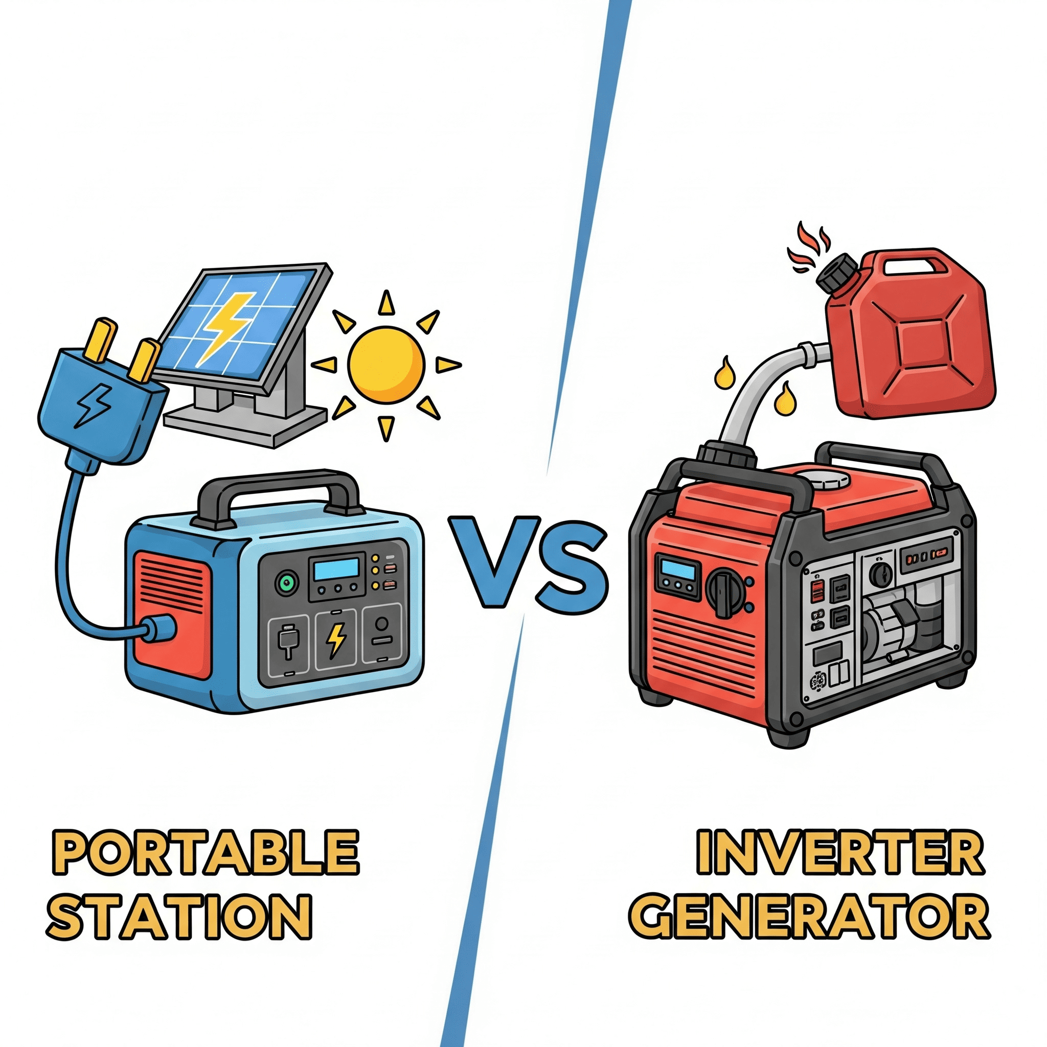 Portable Power Stations vs. Inverter Generators infographic
