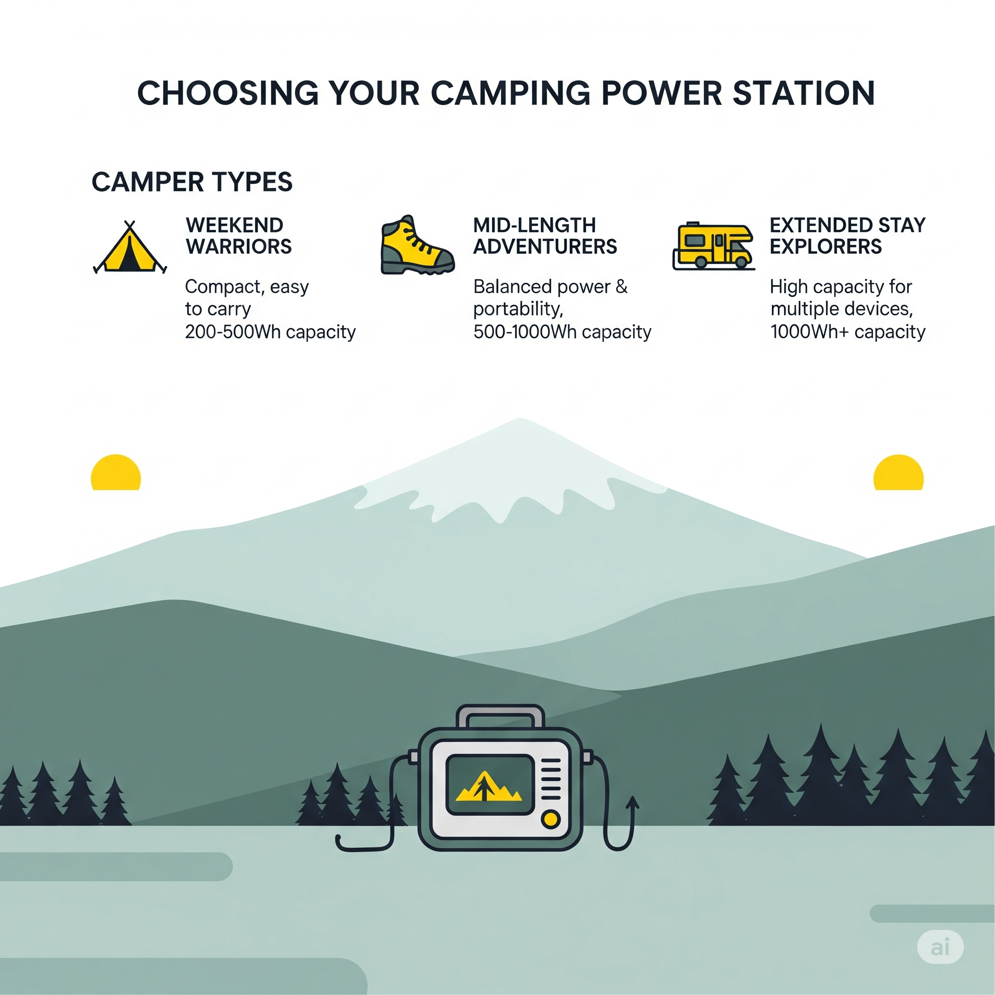 Infographic for choosing a camping power station
