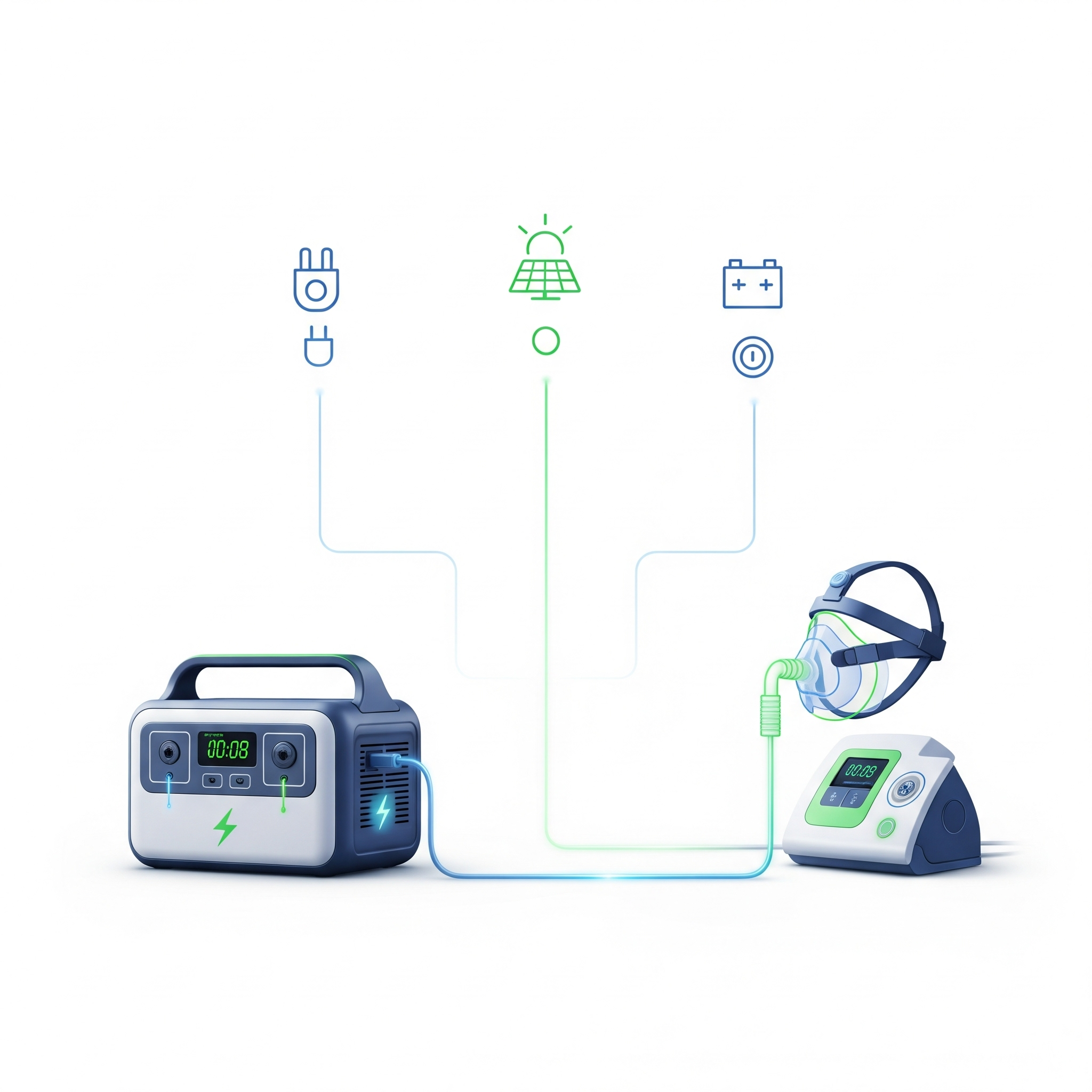 Infographic for using power stations with emergency medical devices like CPAP